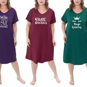 Plus Size Nightgowns 3 Pack V Neck Soft Loungewear Sleepwear Chic Comfort